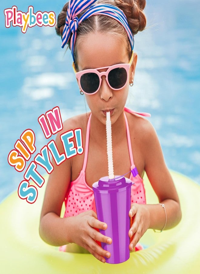 Playbees 12 Pack Neon Sipper Cups - 6 Oz. - Colorful, Spill-Proof Cups with Lids and Straws - Ideal for School Events, Themed Parties, and Birthday Celebrations - Party Supplies - Image 2